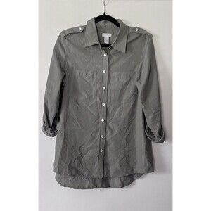 Chico's Womens Size 1 Shirt Blouse Woven Long Sleeve Green Button‎ Modal 20116